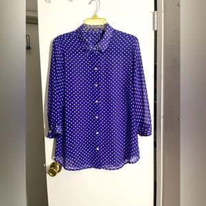 Purple Blouse With White Polka Dots - See Through - 3/4 Sleeves